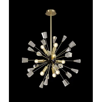 *Lingfield Pendant Sputnik, 9 Light E14, Brushed Gold And Gloss Black Crystal