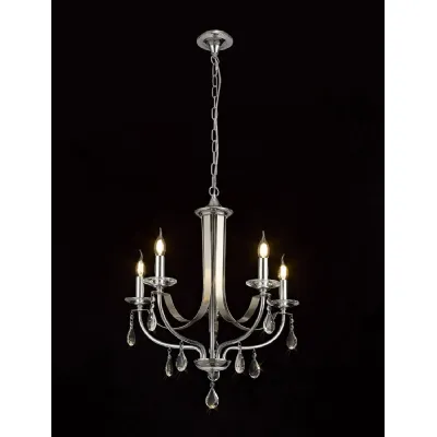 Crawley Pendant 5 Light E14, Polished Chrome And Satin Nickel Clear Crystal