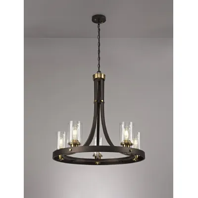 Kennington Pendant 5 Light E27, Brown Oxide Gold Bronze With Clear Glass Shades