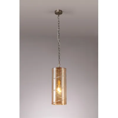 Bletchley Pendant, 1 Light E27, Antique Brass Amber