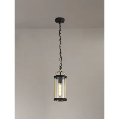 Bicester Pendant, 1 x E27, Black And Gold Clear Glass, IP54, 2yrs Warranty