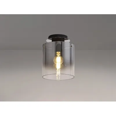 Islington Round Ceiling Flush, 1 Light Flush Fitting E27, Black Smoke Fade Glass