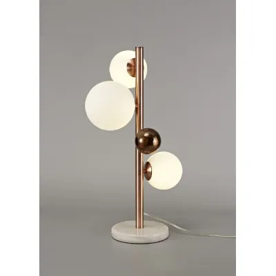 Hook Table Lamp, 3 x G9, Antique Copper Opal And Copper Glass With White Marble Base