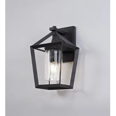 Finsbury Down Wall Lamp, 1 x E27, IP54, Anthracite Clear Rain Drop Effect Glass, 2yrs Warranty