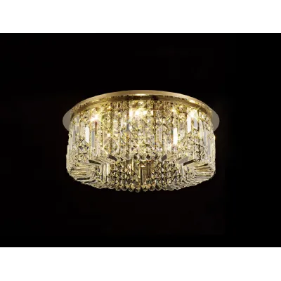 Boreham 65cm Round Flush Chandelier, 8 Light E14, Gold Crystal