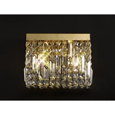 Boreham 29x13cm Rectangular Small Wall Lamp, 2 Light E14, Gold Crystal