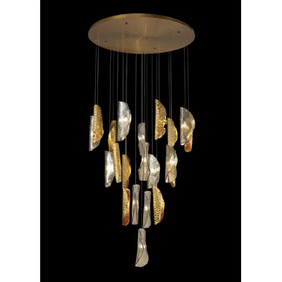 Sidcup Pendant 5m 21 x G9, Brass Metal Shade And Cognac Glass Item Weight: 24.9kg