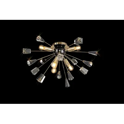 *Lingfield Ceiling Sputnik, 6 Light E14, Brushed Gold And Gloss Black Crystal