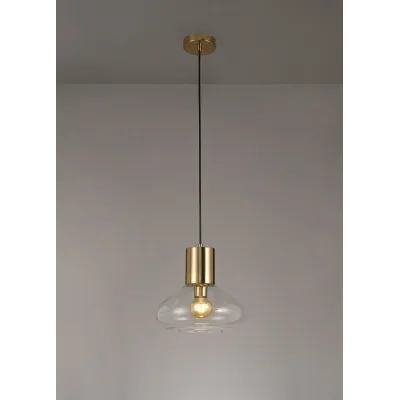 Copthorne Wide Pendant, 1 x E27, Aged Brass Clear Glass