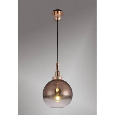 Epsom 1 Light Pendant E27 With 30cm Globe Glass, Copper Matt Black Clear