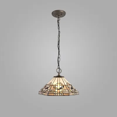 Knebworth 3 Light Downlighter Pendant E27 With 40cm Tiffany Shade, White Grey Black Clear Crystal Aged Antique Brass