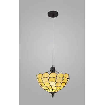 Stratford 1 Light Uplighter Pendant E27 With 30cm Tiffany Shade, Beige Clear Crystal Black