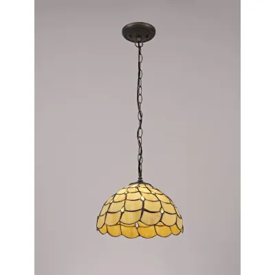 Stratford 1 Light Downlighter Pendant E27 With 30cm Tiffany Shade, Beige Clear Crystal Aged Antique Brass