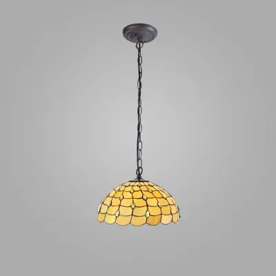 Stratford 1 Light Downlighter Pendant E27 With 50cm Tiffany Shade, Beige Clear Crystal Aged Antique Brass
