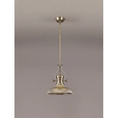 Sandy 1 Light Pendant E27 With 30cm Round Glass Shade, Antique Brass Smoked