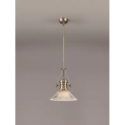 Sandy 1 Light Pendant E27 With 30cm Cone Glass Shade, Antique Brass Clear