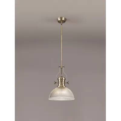 Sandy 1 Light Pendant E27 With 30cm Dome Glass Shade, Antique Brass Clear
