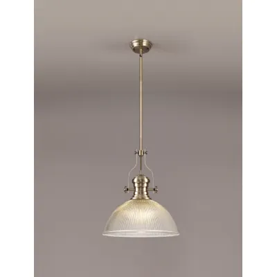 Sandy 1 Light Pendant E27 With 38cm Dome Glass Shade, Antique Brass Clear