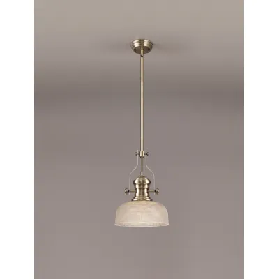 Sandy 1 Light Pendant E27 With 26.5cm Prismatic Glass Shade, Antique Brass Clear