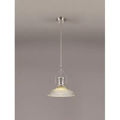 Sandy 1 Light Pendant E27 With 30cm Round Glass Shade, Polished Nickel Clear