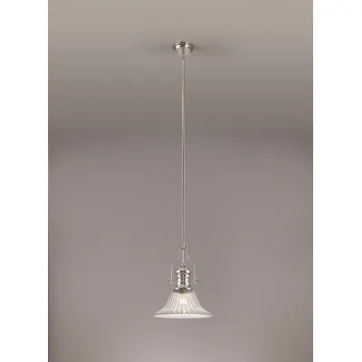 Sandy 1 Light Pendant E27 With 30cm Bell Glass Shade, Polished Nickel Clear