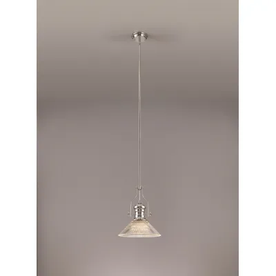 Sandy 1 Light Pendant E27 With 30cm Cone Glass Shade, Polished Nickel Clear