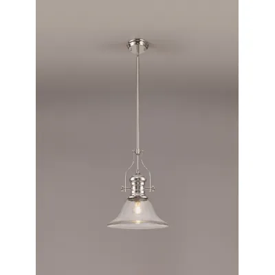 Sandy 1 Light Pendant E27 With 30cm Smooth Bell Glass Shade, Polished Nickel Clear