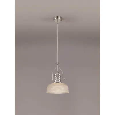 Sandy 1 Light Pendant E27 With 26.5cm Prismatic Glass Shade, Polished Nickel Clear