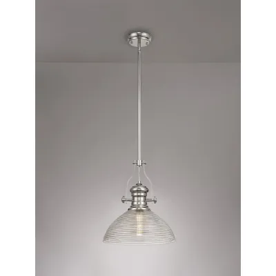 Sandy 1 Light Pendant E27 With 33.5cm Prismatic Glass Shade, Polished Nickel Clear