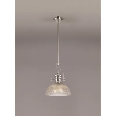 Sandy 1 Light Pendant E27 With 30cm Prismatic Glass Shade, Polished Nickel Clear