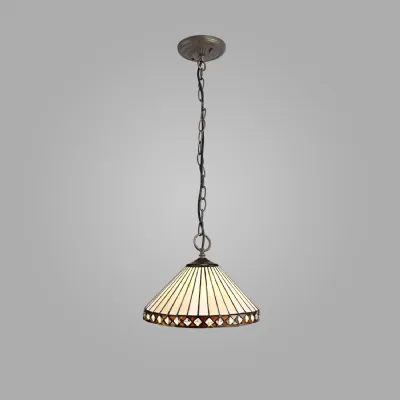 Rayleigh 3 Light Downlighter Pendant E27 With 30cm Tiffany Shade, Amber Cream Crystal Aged Antique Brass
