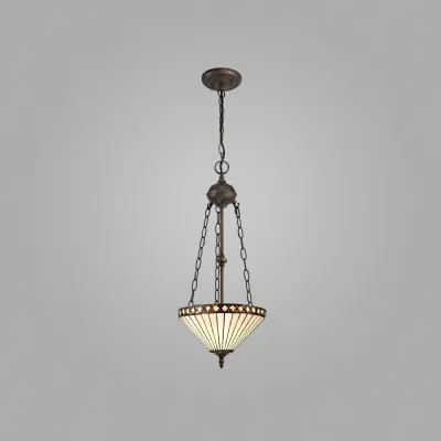 Rayleigh 2 Light Uplighter Pendant E27 With 30cm Tiffany Shade, Amber Cream Crystal Aged Antique Brass