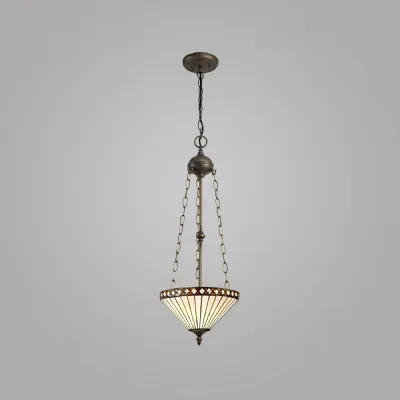 Rayleigh 3 Light Uplighter Pendant E27 With 30cm Tiffany Shade, Amber Cream Crystal Aged Antique Brass