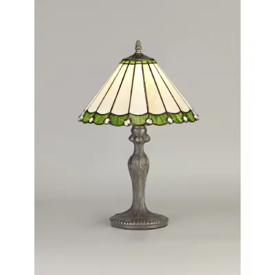 Ware 1 Light Curved Table Lamp E27 With 30cm Tiffany Shade, Green Cream Crystal Aged Antique Brass