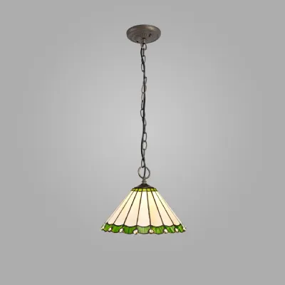 Ware 3 Light Downlighter Pendant E27 With 30cm Tiffany Shade, Green Cream Crystal Aged Antique Brass