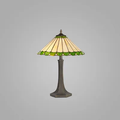 Ware 2 Light Octagonal Table Lamp E27 With 40cm Tiffany Shade, Green Cream Crystal Aged Antique Brass