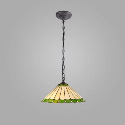 Ware 1 Light Downlighter Pendant E27 With 40cm Tiffany Shade, Green Cream Crystal Aged Antique Brass