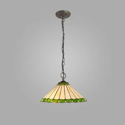 Ware 3 Light Downlighter Pendant E27 With 40cm Tiffany Shade, Green Cream Crystal Aged Antique Brass