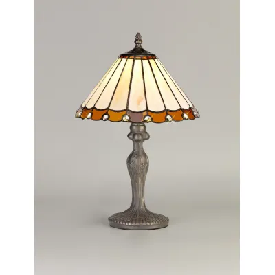 Ware 1 Light Curved Table Lamp E27 With 30cm Tiffany Shade, Amber Cream Crystal Aged Antique Brass