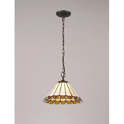 Ware 1 Light Downlighter Pendant E27 With 30cm Tiffany Shade, Amber Cream Crystal Aged Antique Brass
