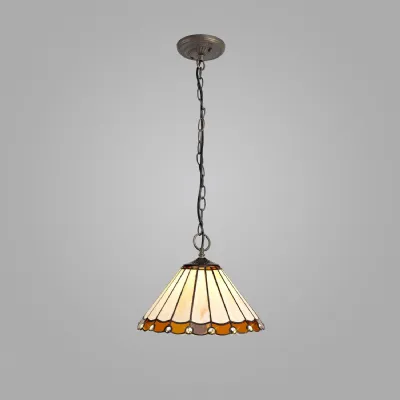 Ware 3 Light Downlighter Pendant E27 With 30cm Tiffany Shade, Amber Cream Crystal Aged Antique Brass
