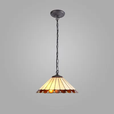 Ware 1 Light Downlighter Pendant E27 With 40cm Tiffany Shade, Amber Cream Crystal Aged Antique Brass