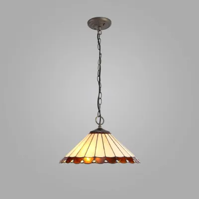 Ware 3 Light Downlighter Pendant E27 With 40cm Tiffany Shade, Amber Cream Crystal Aged Antique Brass