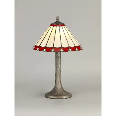 Ware 1 Light Tree Like Table Lamp E27 With 30cm Tiffany Shade, Red Cream Crystal Aged Antique Brass