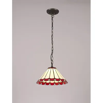 Ware 1 Light Downlighter Pendant E27 With 30cm Tiffany Shade, Red Cream Crystal Aged Antique Brass