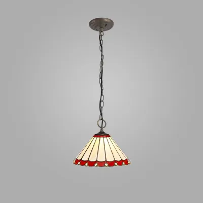 Ware 3 Light Downlighter Pendant E27 With 30cm Tiffany Shade, Red Cream Crystal Aged Antique Brass