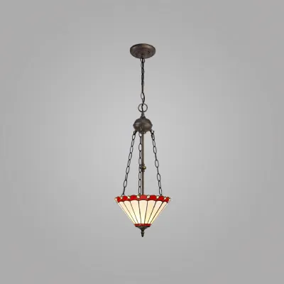Ware 2 Light Uplighter Pendant E27 With 30cm Tiffany Shade, Red Cream Crystal Aged Antique Brass