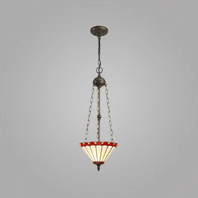 Ware 3 Light Uplighter Pendant E27 With 30cm Tiffany Shade, Red Cream Crystal Aged Antique Brass