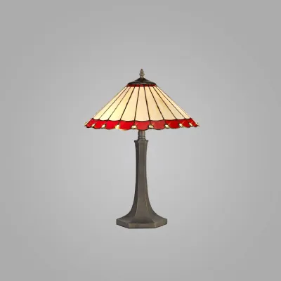 Ware 2 Light Octagonal Table Lamp E27 With 40cm Tiffany Shade, Red Cream Crystal Aged Antique Brass