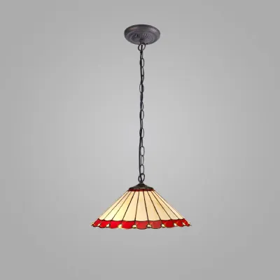 Ware 1 Light Downlighter Pendant E27 With 40cm Tiffany Shade, Red Cream Crystal Aged Antique Brass